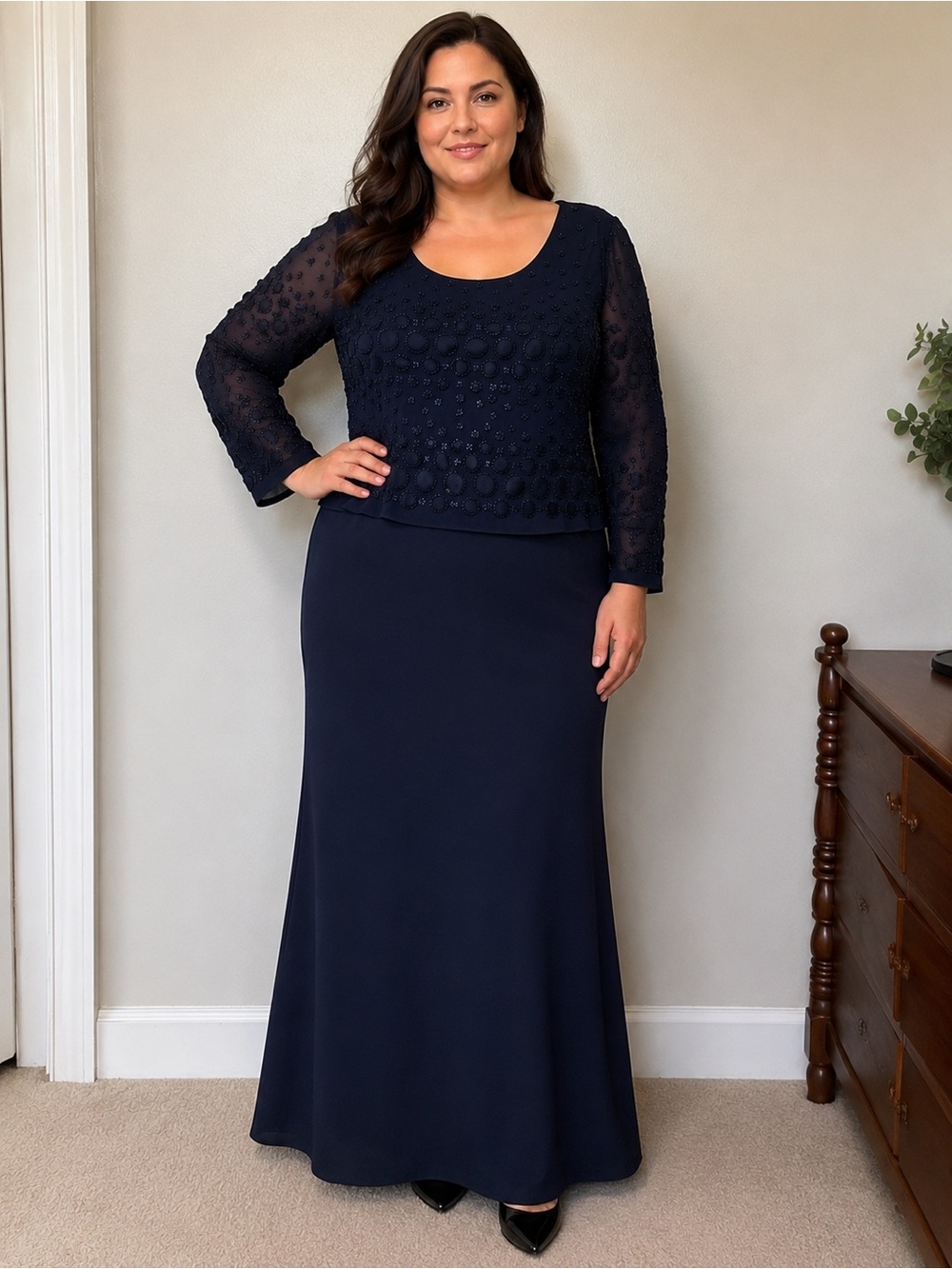 Daymor Couture Navy beaded Overlay Maxi dress